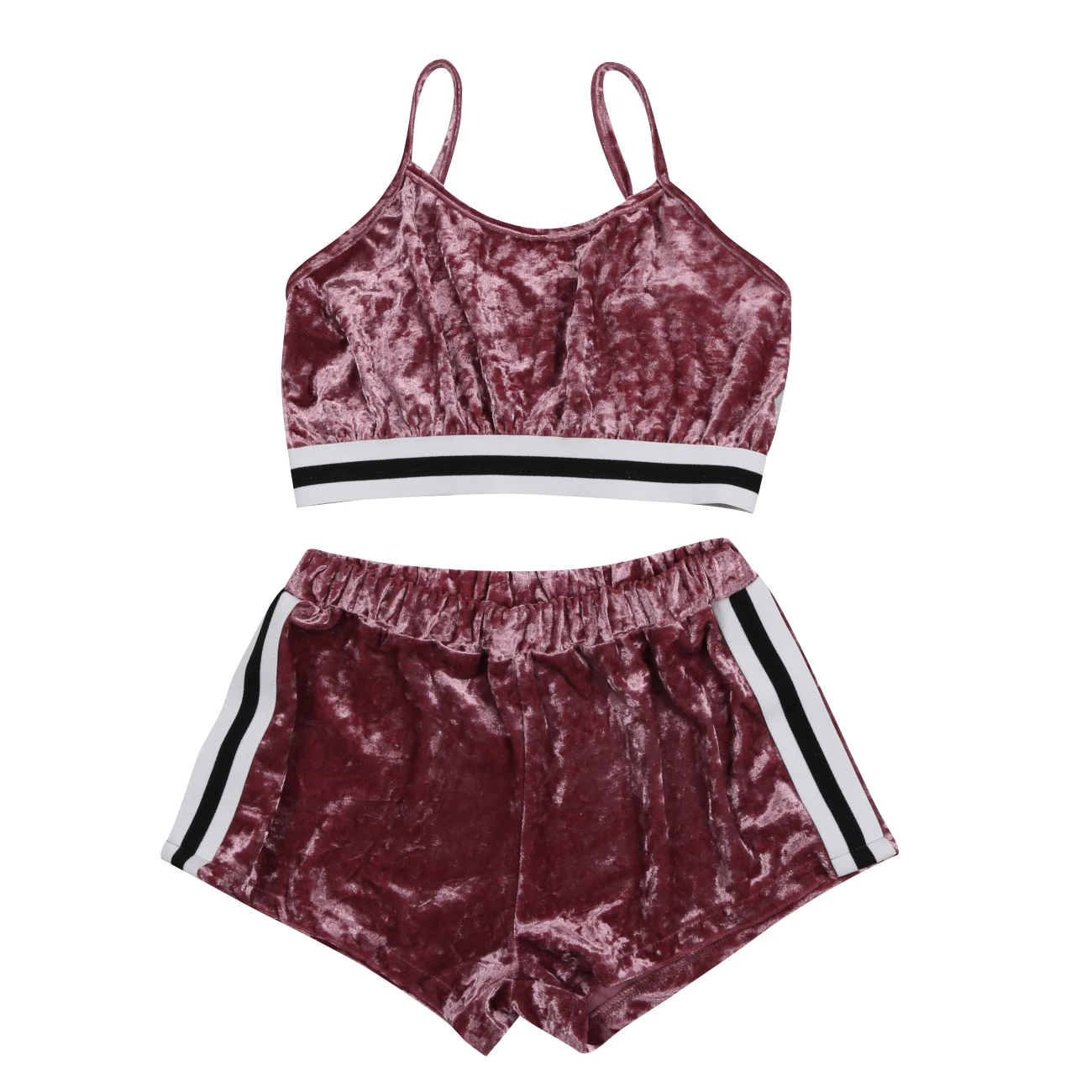 Женский бархатный костюм из 2 предметов укороченный топ на бретельках и шорты