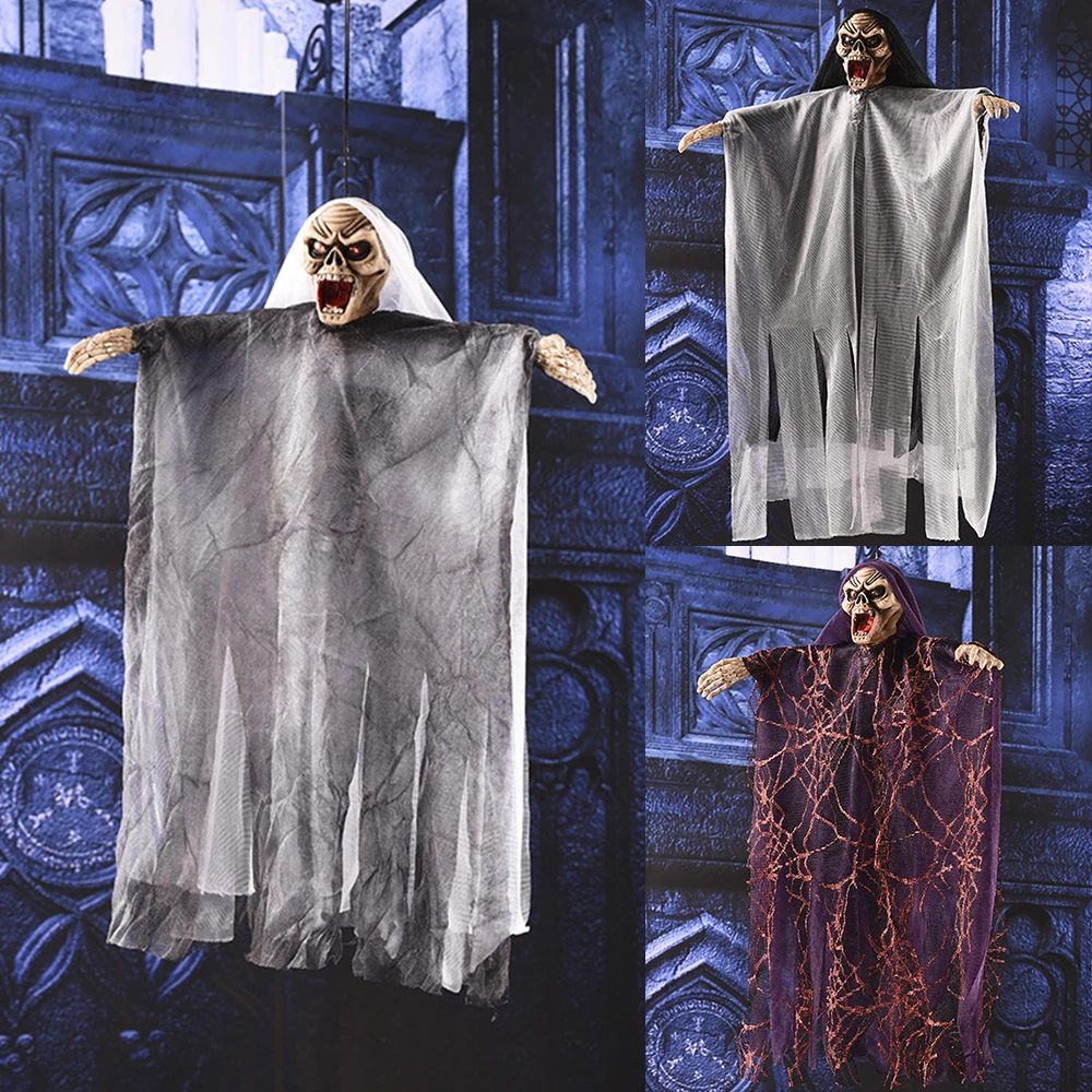 

Halloween Hanging Skeleton Ghost Life-size With LED Glowing Eyes Haunted House Scene Layout Props Fiesta Halloween Decoration