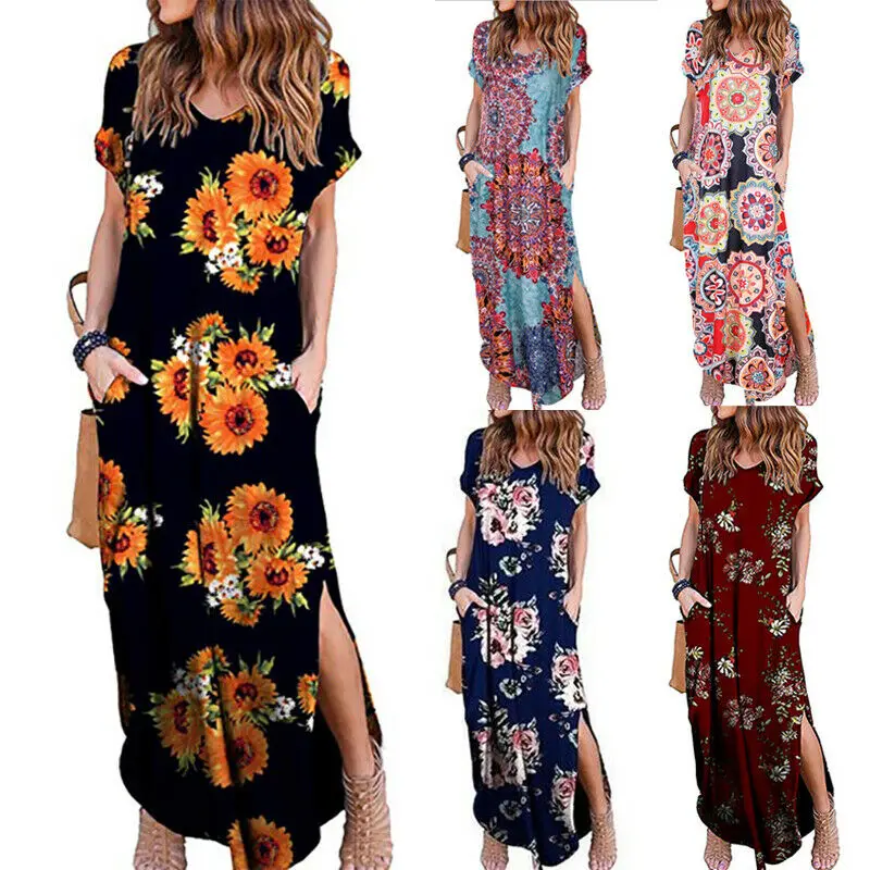Женское Свободное длинное платье макси с цветочным принтом большого размера