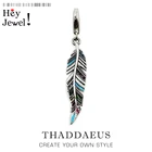 Шарм-подвеска из стерлингового серебра 925 пробы с разноцветными перьями, летняя бижутерия 2019, подарок для браслета для женщин и мужчин, модные украшения