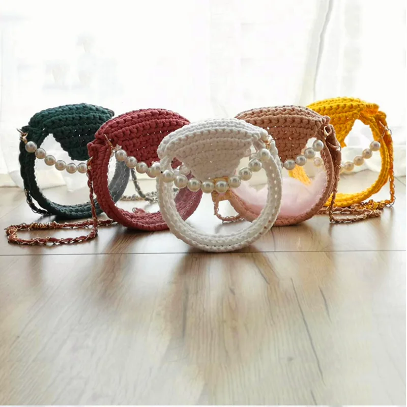 Круглая прозрачная сумка на одно плечо ручная работа украшение креативная