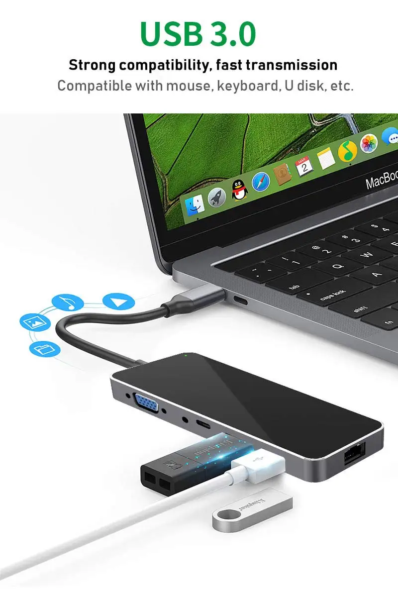 USB C док-станция адаптер 10-1 концентратор 1000 м RJ45 Ethernet 4K HDMI VGA 3 0 Порты PD QI