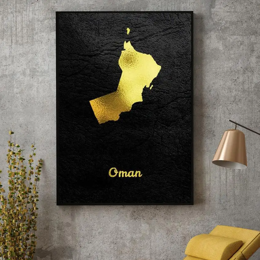 

Golden Map Oman Art Canvas Poster Home Decor Painting No Frame