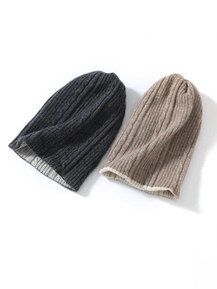 Кашемировые шапки новинка модная двухслойная вязаная Двусторонняя женская