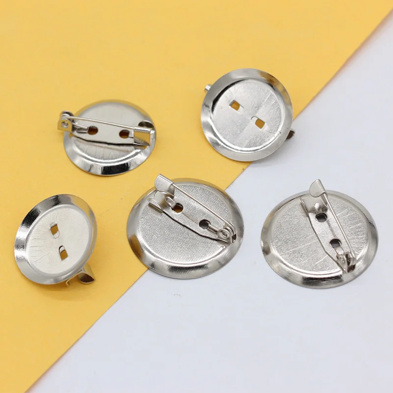 20 шт. круглые Броши мм 25 базовые заготовки подносы с защитной булавкой основа