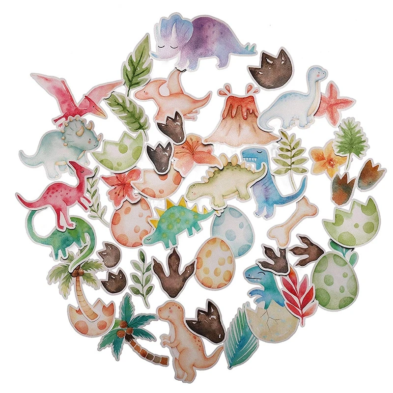 44pcs DIY Cute Kawaii Little Watercolor Dinosaur Stickers for Diary Decoration Scrapbooking School Office Stationary
