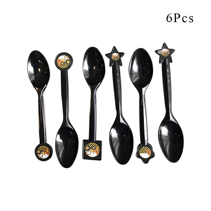 Spoon x 6 Строительные транспортные средства экскаватор вечерние украшения бумажный стаканчик, тарелка баннеры детский душ шары Дети День рождения принадлежности AW06 - Цвет: Spoon x 6