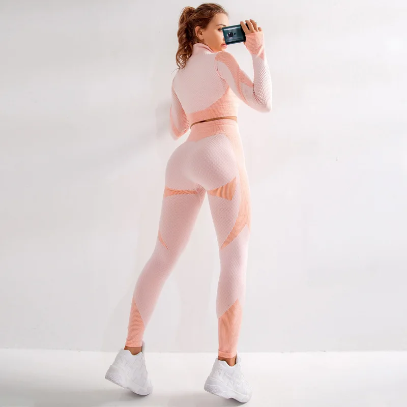 Sexy Women clothes Seamless Set Fitness Leggings+Long Sleeve crop top gothic Suit Tracksuit Active Wear gym leggings pants