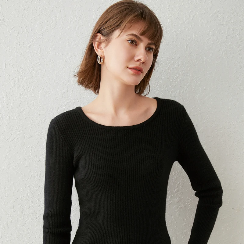 

New sweater women's round turtleneck bottom sweater long sleeve short solid color 100 build warm inside sweate