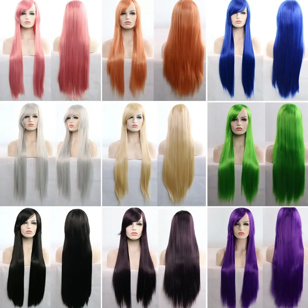 

Cos Wig Blonde Blue Pink Grey Purple Hair for Party 80CM Long Straight wigs Synthetic cosplay Wig for Women Synthetic Hair japan