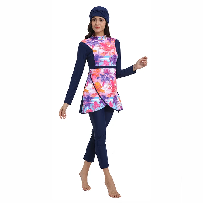 Новый Мусульманский купальник женский скромный лоскутный хиджаб с длинными