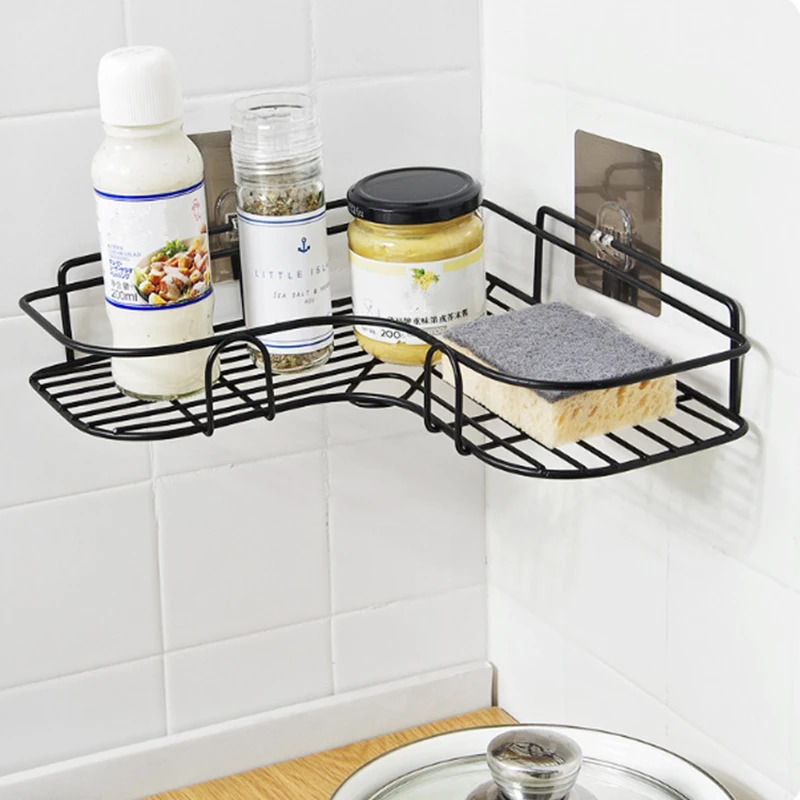 

Bathroom Metal Iron Shelf Spice Cosmetic Rack Home Baskets Punch-Free Wall Storage and Organization Tools Kitchen Accessories