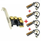 Плата адаптера PCIe Riser с 4 портами, ASM1184E PCI-E 1x до 4 USB 3,0 PCI-E Rabbet GPU с 6pin удлинительным кабелем для майнинга BTC