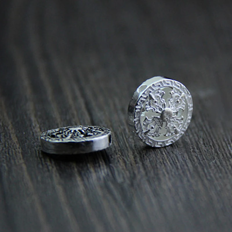 DIY Jewelry Accessories 925 Sterling Silver Color Fashion Flat Beads Emboss Necklace Bracelet Perforation Beads Wholesale