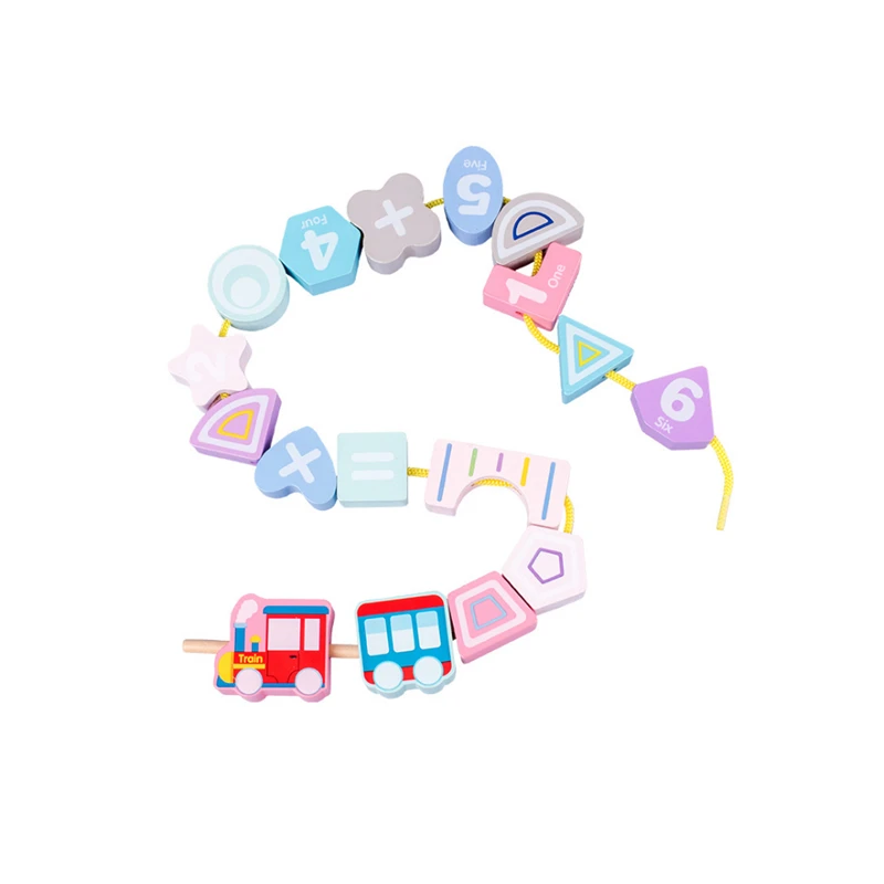 

Geometric Figure Lacing Beads Baby DIY Toy Cartoon Train Stringing Threading Wooden Beads Toy Monterssori Educational For Kid