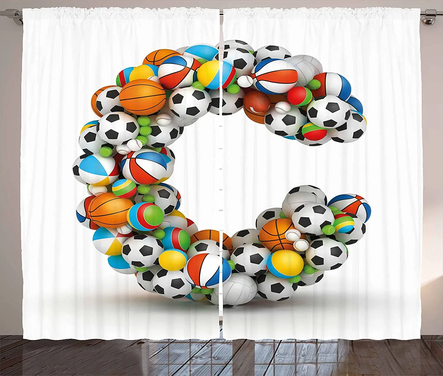 

Letter C Kids Room Window Curtains Sporting Goods in The Shape of Letter C Fun Activity Living Room Bedroom Window Drapes