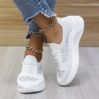 sunnys womens shoes new style rhinestone flying woven mesh lace up breathable lightweight casual sports shoes large size 43