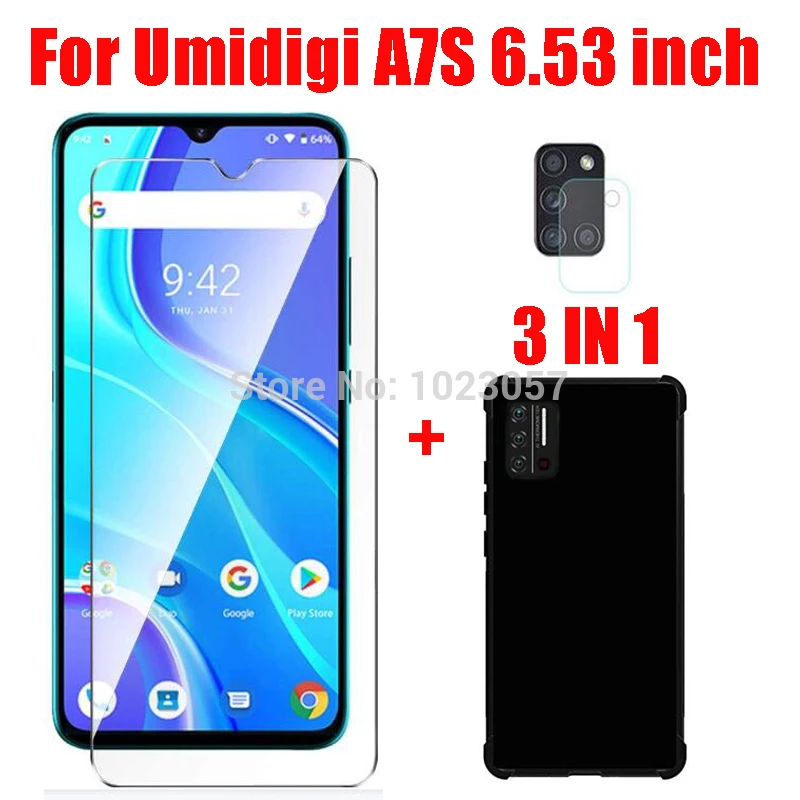 3 in 1 glass case for umidigi a7s a9 6 53 case soft clear shockproof phone cover for umidigi a7s 6 53 case free global shipping