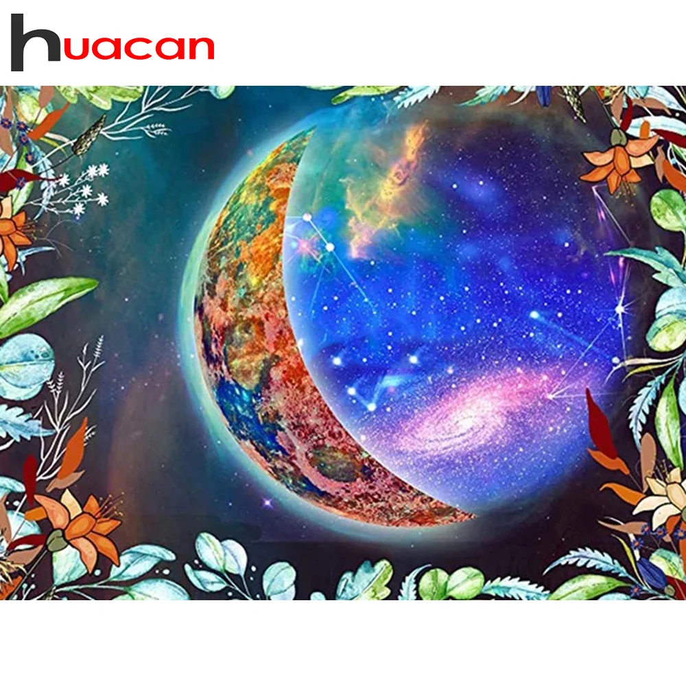 

Huacan 5d Diamond Painting New Square Moon Flower DIY Diamond Mosaic Embroidery Landscape Kids Room Decor