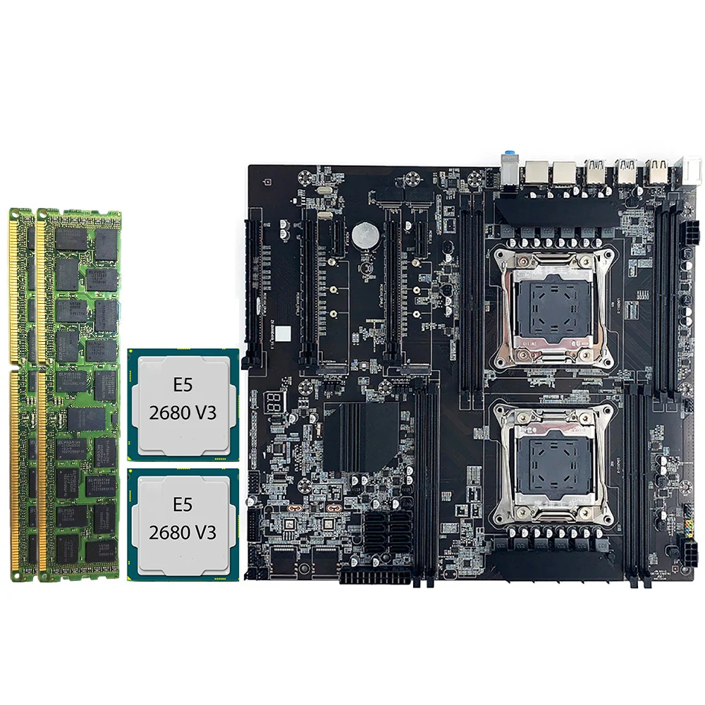 

Материнская плата X99 для компьютера, системная плата, четыре канала DDR4, слот для памяти 256G + E5 2680 V3, процессор для настольного компьютера, мате...