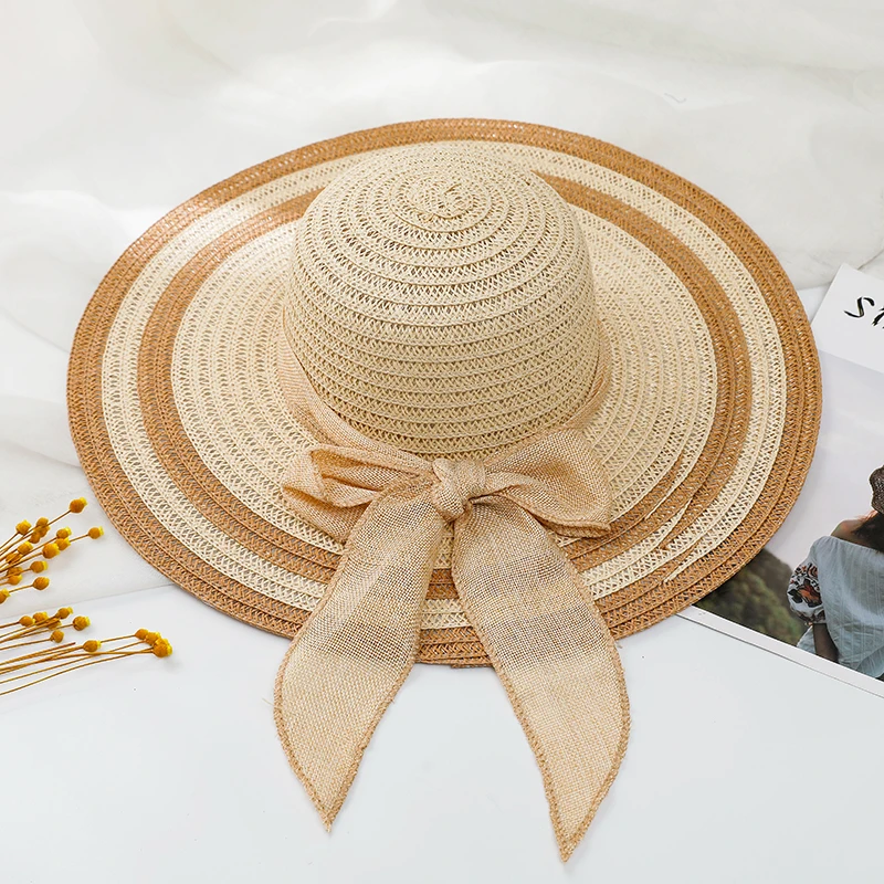 Летняя женская пляжная соломенная шляпа в стиле пэтчворк от солнца с поясом