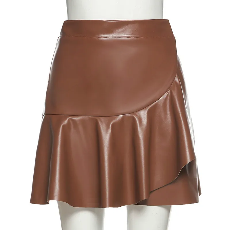 

Fashion Solid Color PU Leather A-line Pleated Skirt Female High Waist Zipper Female Mini Skirt Office Ladies All-match Slim Fit