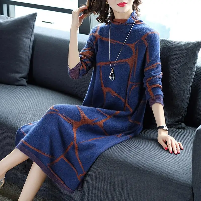 Kpop женское платье большого размера Осень-зима 2019 новая женская одежда с высоким