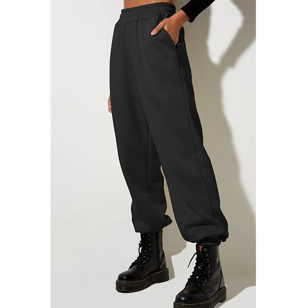 

Fashion Autumn Women's Trousers Warm Bottoms Sports Trousers Inner Plush Thickened High Waist Pockets Loose Slimming Pants