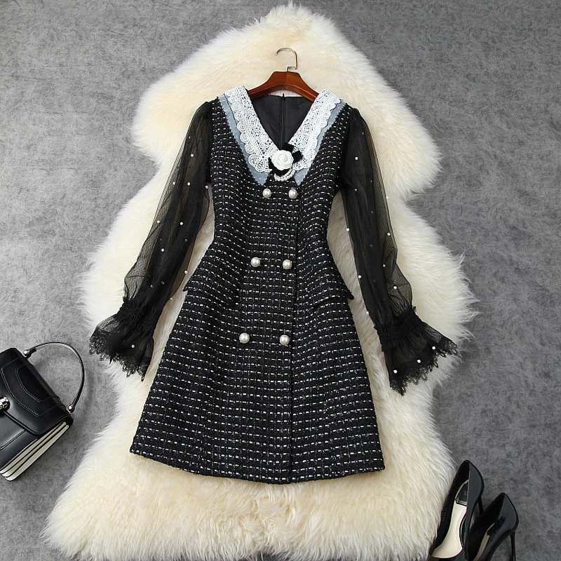 

2020 New Celebrities Sweet Beaded Party Dress Autumn Women Princess Dress Vintage Mini Sexy Long Sleeve Winter Ladies Dresses