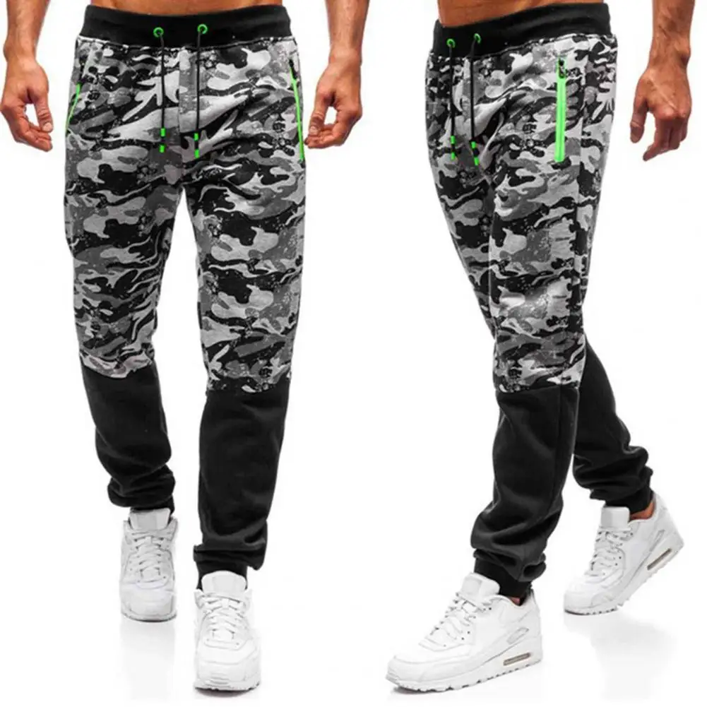 

Men Jogging Sweatpants Camouflage Stitching Elastic Waist Casual Breathable Patchwork Autumn Sports Trousers for Daily Wear