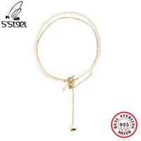 ssteel freshwater pearl necklace womens 925 sterling silver gold chain butterfly double layer clavicle necklaces fine jewelry