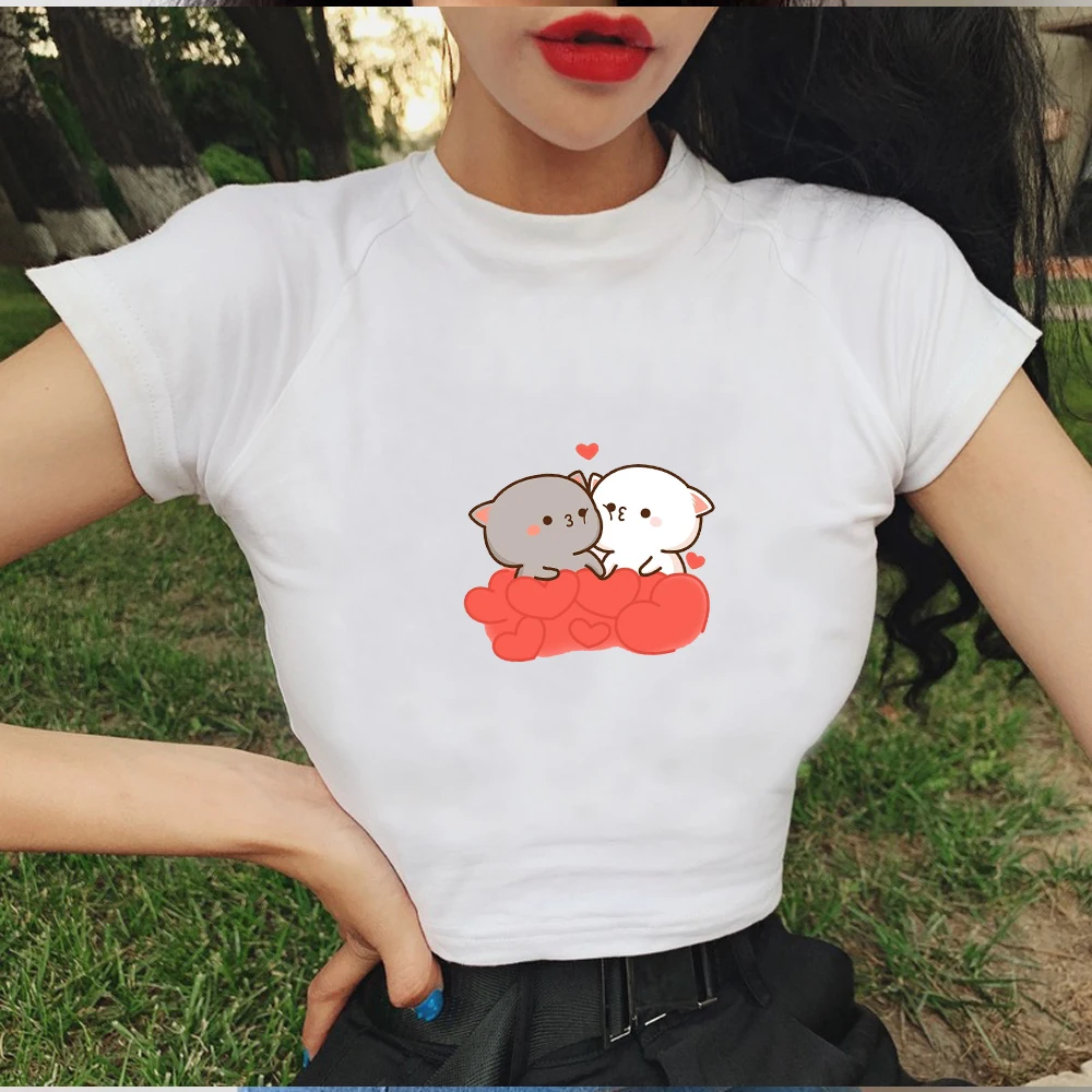 

sexy cotton tshirt for women Casual Cartoon Printed Crop Top T shirt Summer Female cute Two bears T shirt Short Sleeve For Women