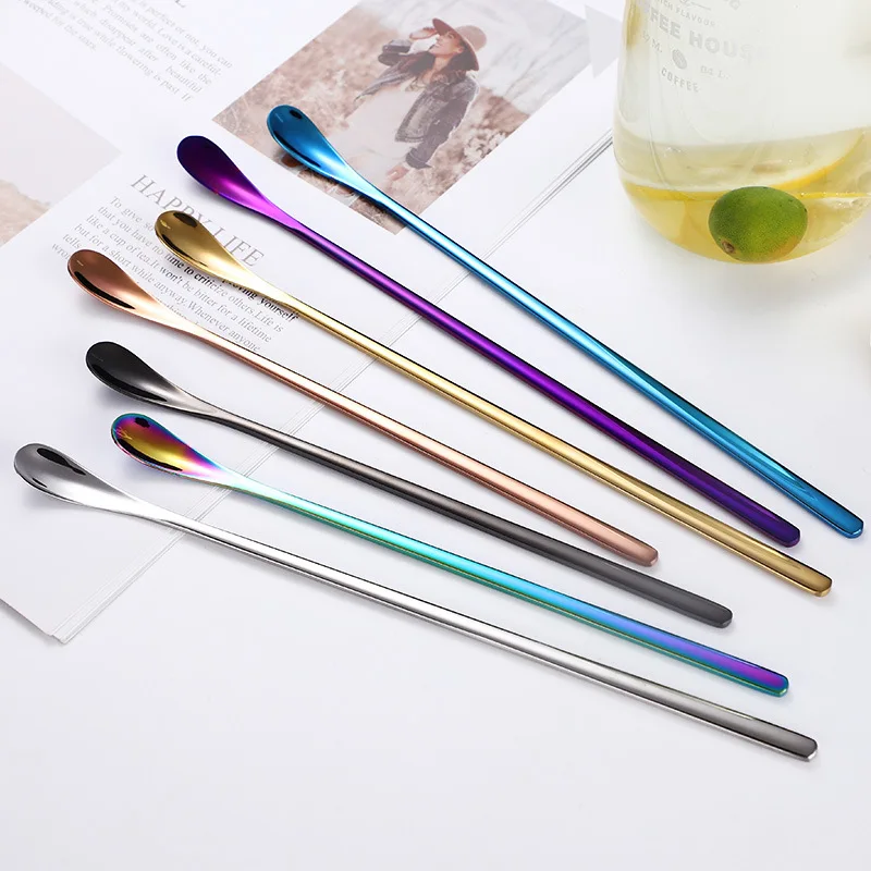 

22CM Stainless Steel Long Handle Stir Spoon Creative Ice Cream Dessert scoop Korean Cocktail Coffee tea mixing Spoon Flatware