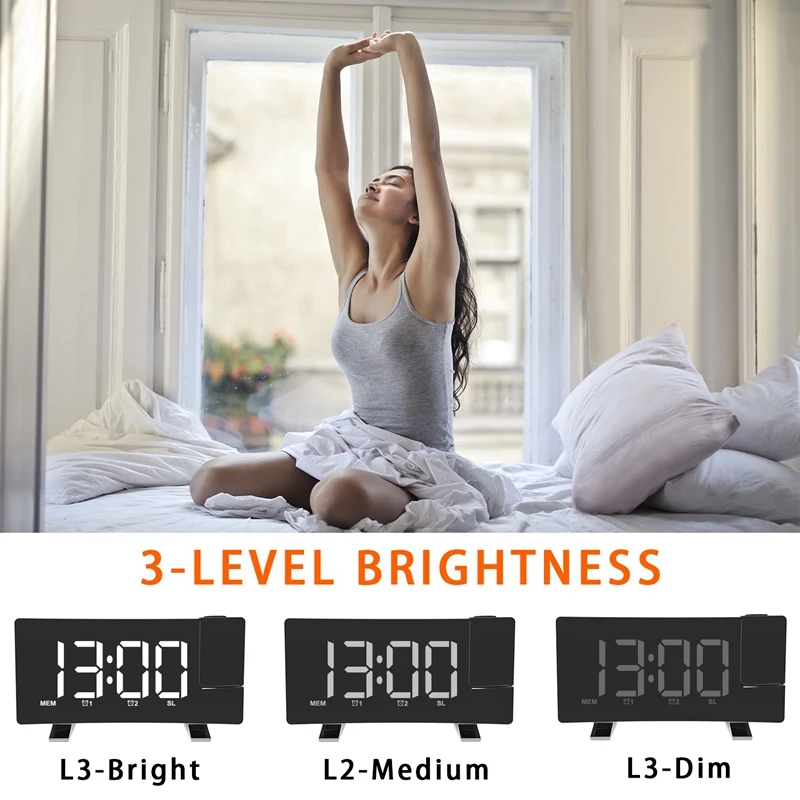 

Band Radio Clock Digital 8 Inch LED Projector Projection Snooze Alarm Clock Radio Timer Backlight 3W