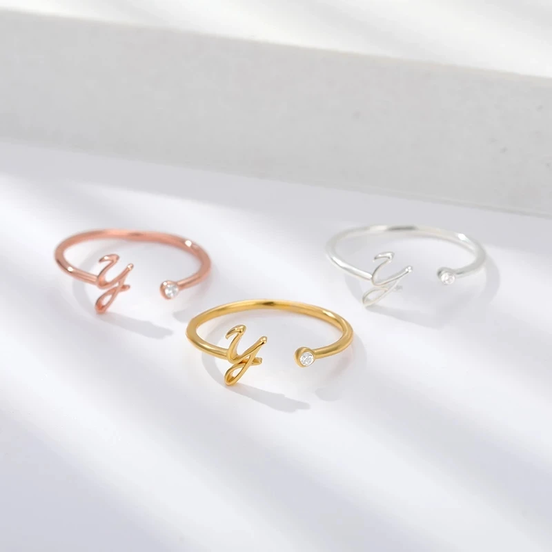 

2022 Women A-Z 26 Letters Tiny Wedding Ring Alphabet Crystal Initial Rings Finger Jewelry Accessories Lover Gift