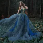 Платье ТРАПЕЦИЕВИДНОЕ из фатина, элегантное многослойное вечернее платье с бисером и зелеными кристаллами, для фотосессии