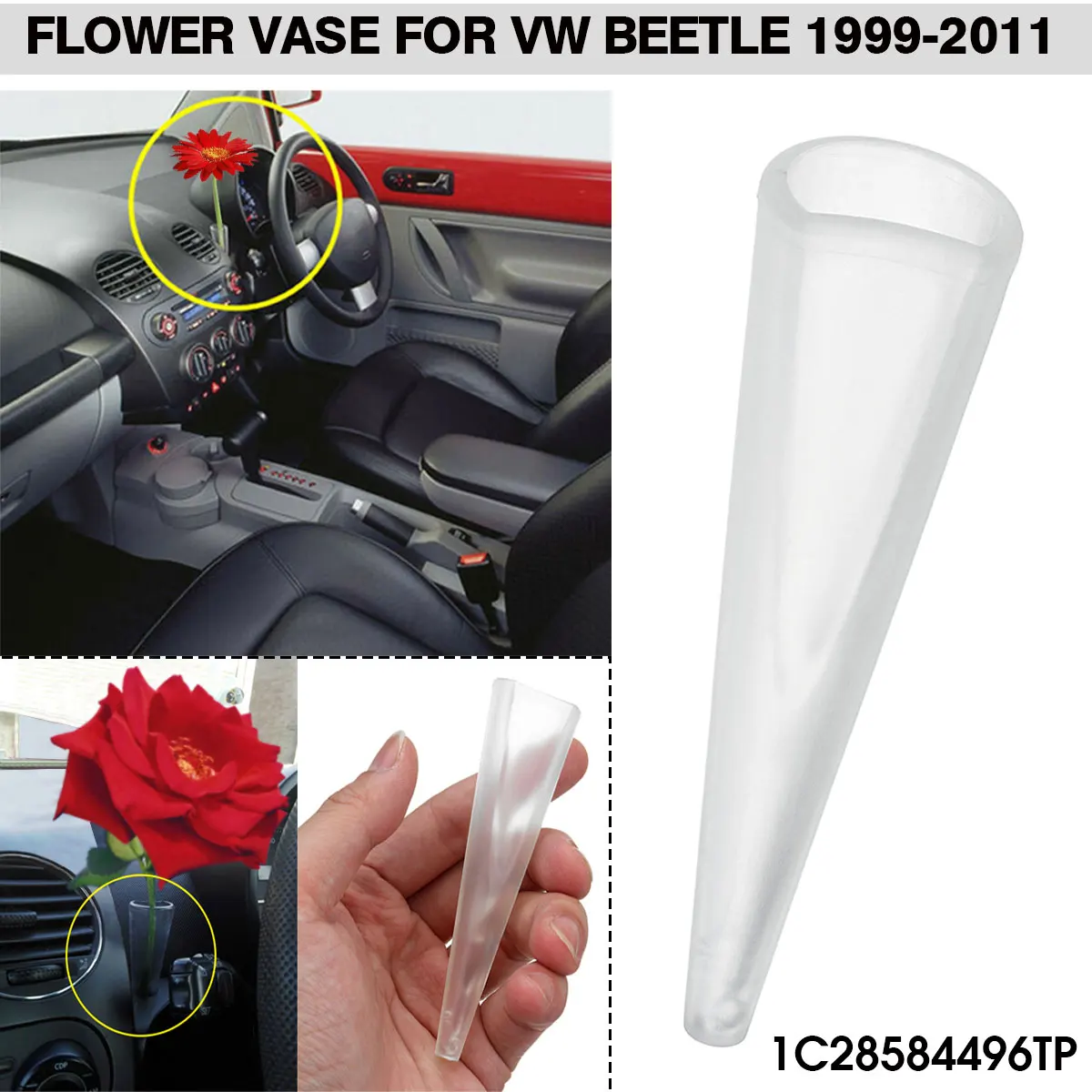 

Car Flower Vase Holder Ornaments Dashboard Decor 1C28584496TP For VW For Beetle 1999 2000 2001 2002 2003 2004-2011