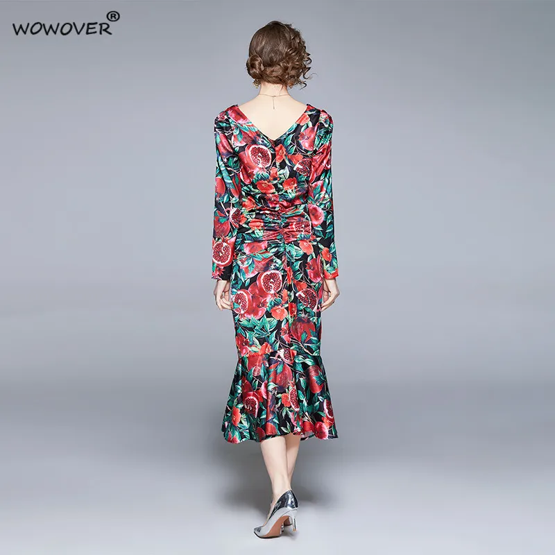 

Spring Elegant Runway Designers Women Floral Print Long Trumpet Celebrity Party Dress High Quality Festa Sexy Vintage Vestidos