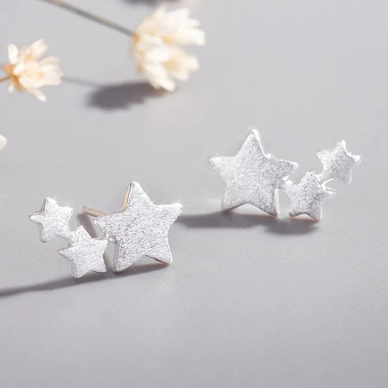 

Korean Fashion Brushed Star Stud Earrings Jewelry Girl Gift Simple Three Five-pointed Star Earrings for Women Accessories