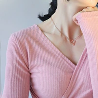 korea jewelry 2021 trend stainless steel necklaces for women double triangle v shaped pendant fashion rose gold clavicle chain