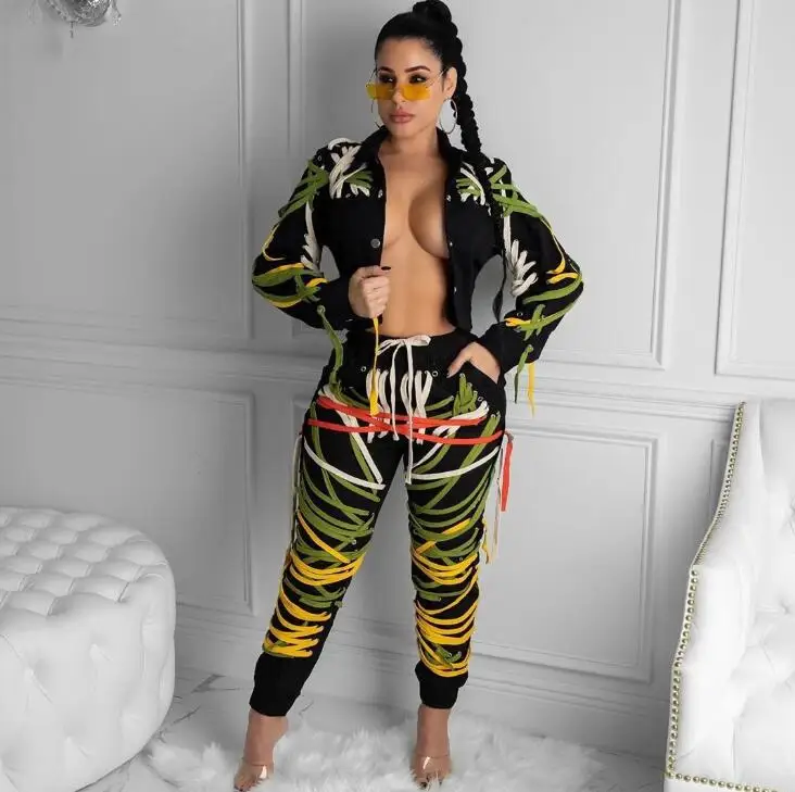 

High Waist Hip Hop Lace Up Pants Women 2021 Spring and Autumn Fashion Street Jogging Pants