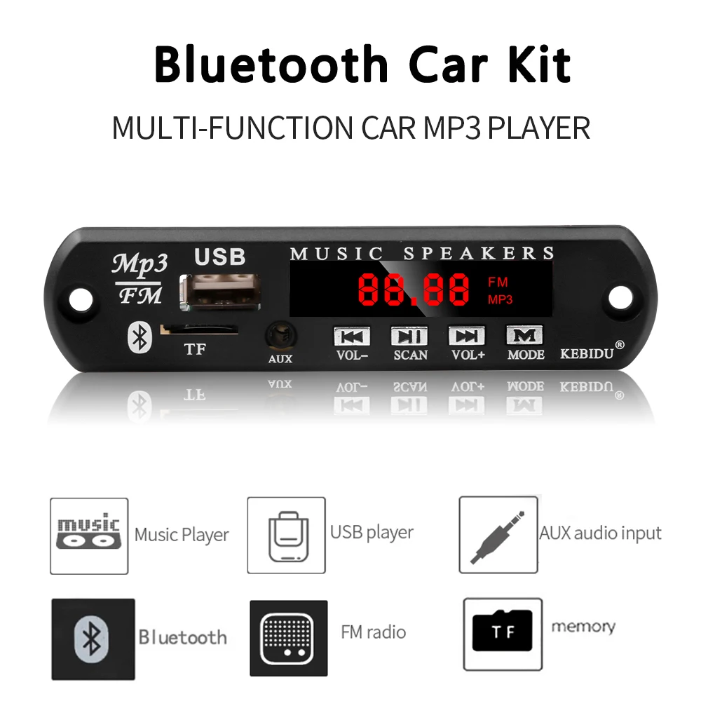 Kebidu MP3 WMA декодер плата DC 12V 5V беспроводной Bluetooth аудио модуль плеер USB FM TF радио для
