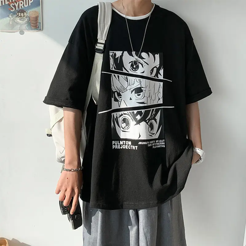 

Summer 2021 short sleeve men's cartoon printed 5 / 4 sleeve loose T-shirt