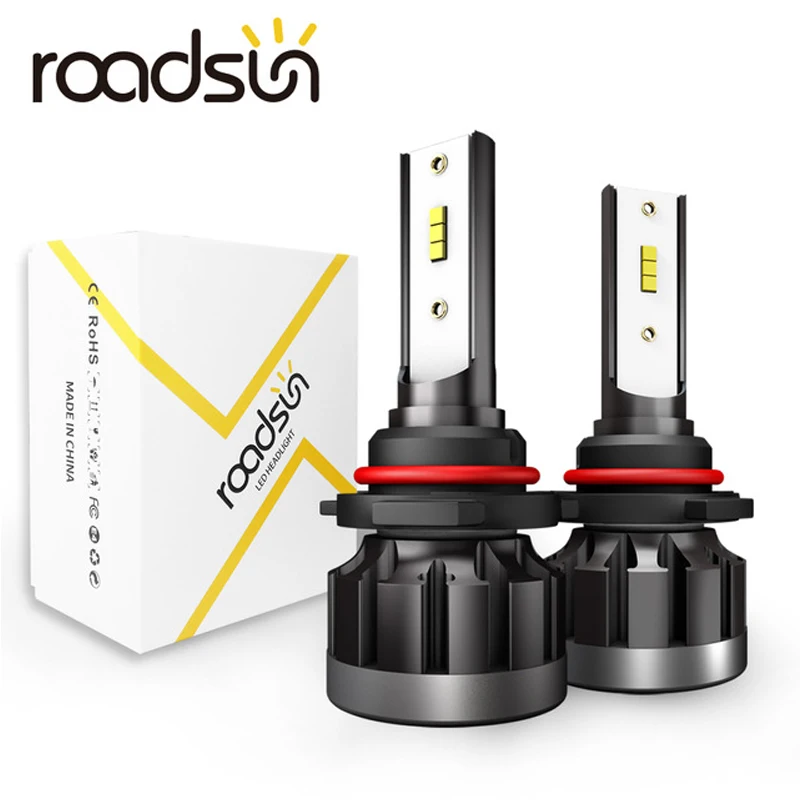 Roadsun 6000K H4 светодиодный H7 лампы H1 HB4 H11 H9 H8 HB3 со светодиодными кристаллами для