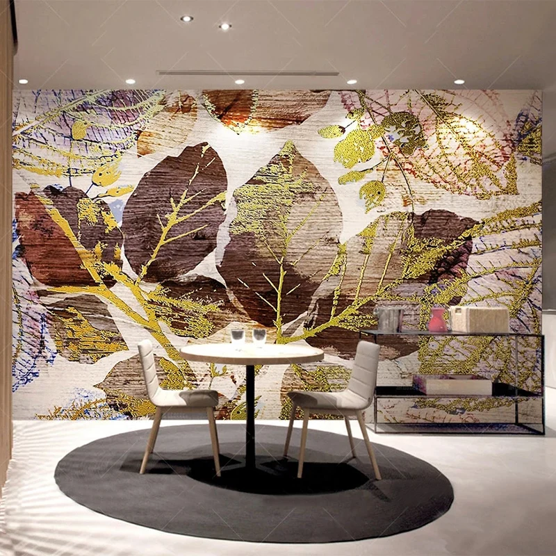 

Custom 3D Wall Mural Fashion Print Leaf Texture Retro Wallpaper Living Room TV Sofa Background Wall Decor Papel De Parede Sala