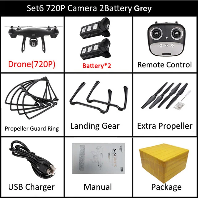 Set6 720P 2B Gray LAUMOX S70W Радиоуправляемый Дрон с режимом следования за мной с 720 P/1080 P HD камерой Регулируемый Широкоугольный FPV gps Профессиональный Квадрокоптер вертолет - Цвет: Set6 720P 2B Gray