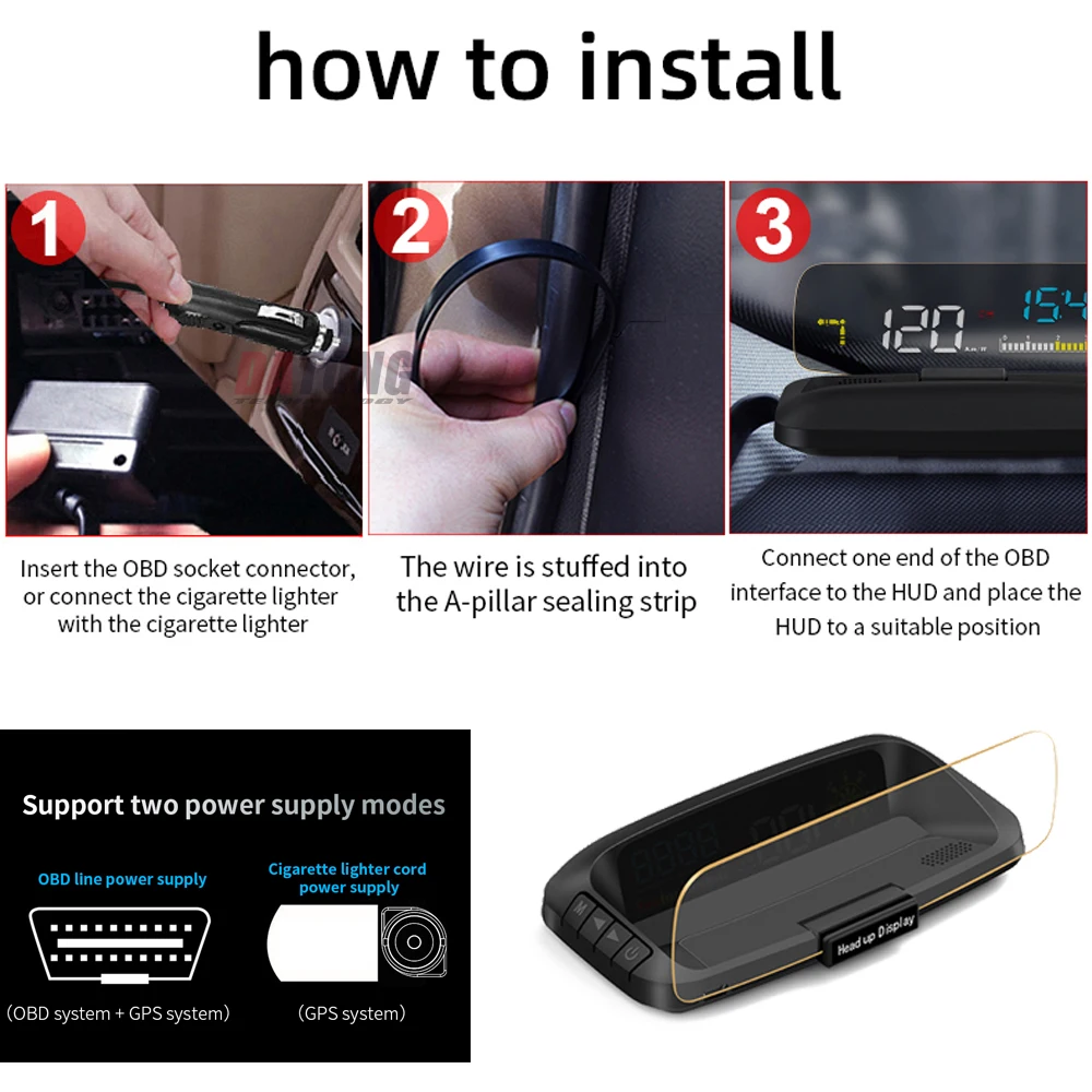 

Datong C500 OBD2 HUD Mirror Car Head Up Display GPS Navigation Digital Speed Projector Security Alarm Oil Temp for Universal Car