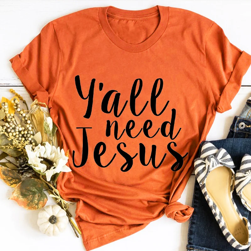 

Y'all Need Jesus Shirt Christian Graphic Tees Women Christ Tees Christian T-shirt Religious Top Women Sunday Shirt M