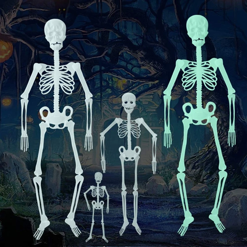 Green Hanging Skeleton Halloween fluorescent 32cm Luminous Decoration Party Scary Skull Decor | Дом и сад