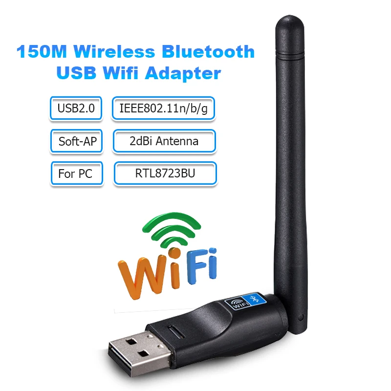 

Wifi Bluetooth адаптер 150mbps USB Wifi антенна адаптер 2dBi RTL8723BU Беспроводная сетевая Рабочая карта Wifi приемник передатчик